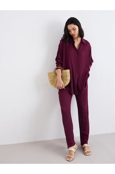 Crinkled Oversized Shirt and Wide Leg Pants Co-Ords