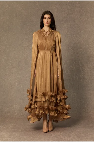 فستان سانفير شيفون ذهبي ماكسي