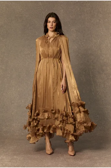 فستان سانفير شيفون ذهبي ماكسي