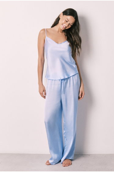 Blue satin long pyjamas