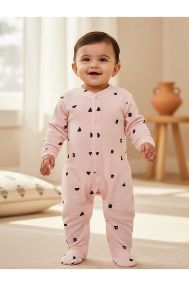 Baby Girls Printed Velour Footed Sleepsuit