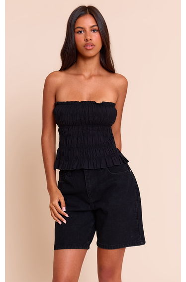 Petite Washed Black Low Rise Baggy Boyfriend Shorts