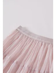 Reversible Gathered Pleats Tiered Tulle Maxi Skirt in Blush Pink for Outdoor Brunches & Beach Vacation - 5