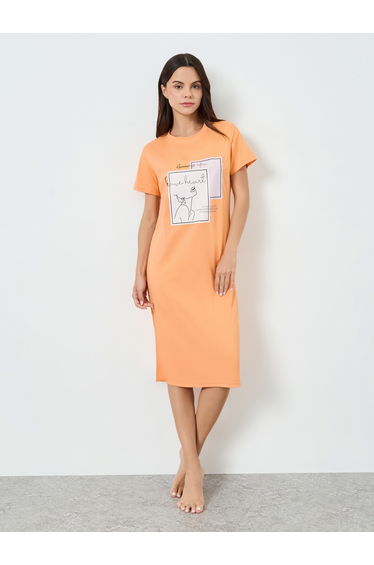 Orange Graphic Print Short Sleeve T-Shirt Dress