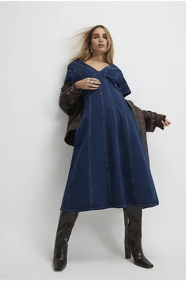 فستان ريفر ايلاند جينز ميدي على شكل حرف A