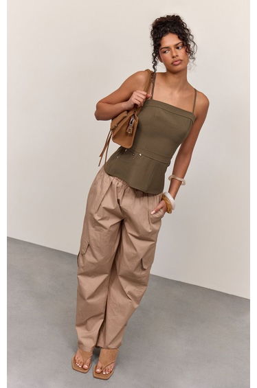 Khaki Woven Cargo Detail Corset Top