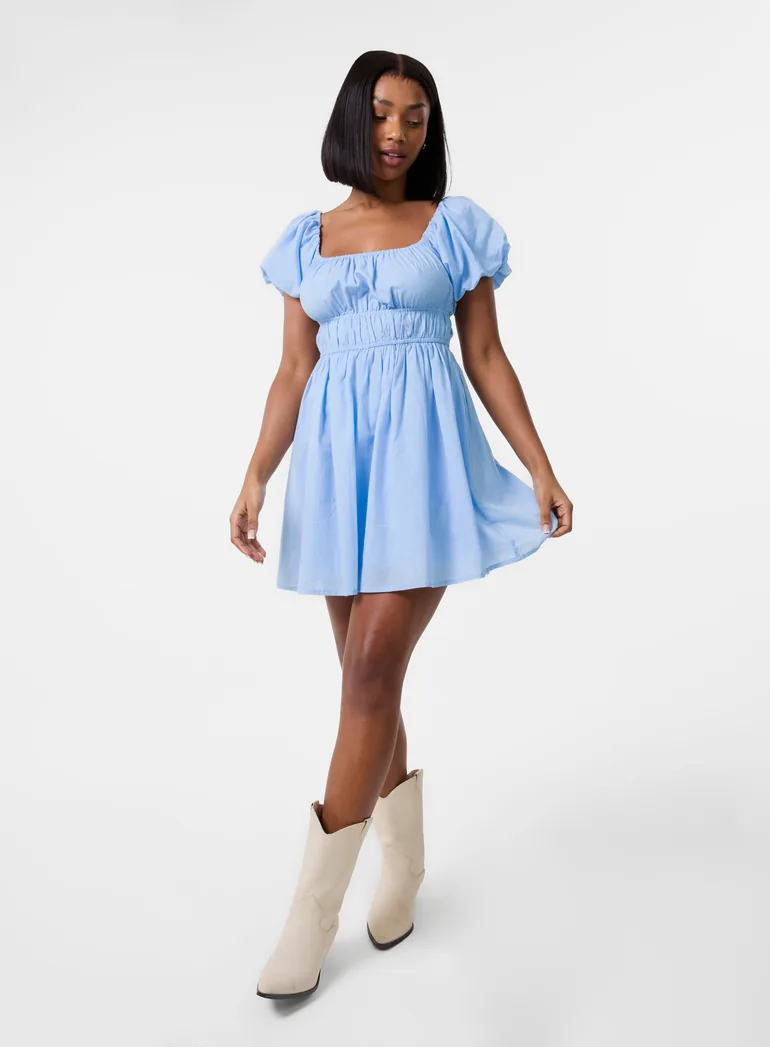 Puff Sleeve Mini Dress with Shorts Pink Vanilla Blue : Day Dresses : VogaCloset Oman Puff Sleeve Mini Dress with Shorts Pink Vanilla Blue : Day Dresses : VogaCloset Oman