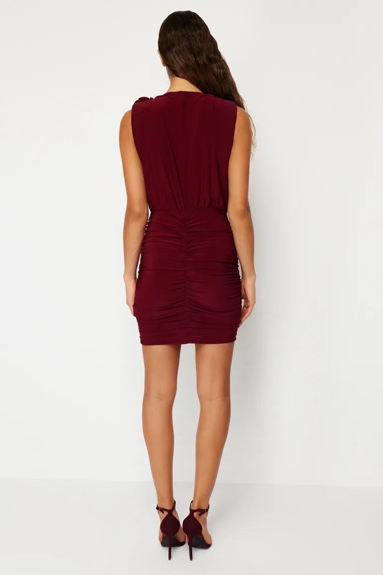 Red Ruched Bodycon Mini Dress - 5