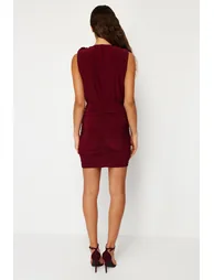 Red Ruched Bodycon Mini Dress - 5