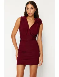 Red Ruched Bodycon Mini Dress - 2