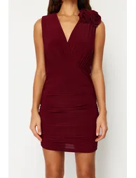 Red Ruched Bodycon Mini Dress - 4