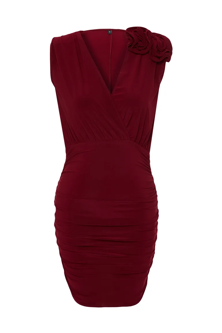 Red Ruched Bodycon Mini Dress - 7
