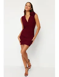 Red Ruched Bodycon Mini Dress - 1