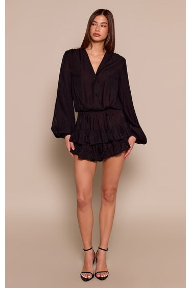 Black Chiffon Shift Frill Playsuit