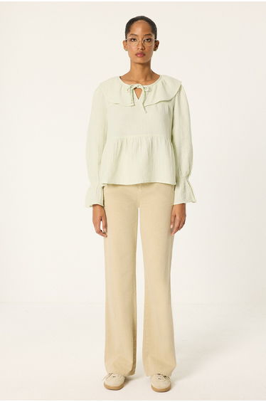 MUSLIN BLOUSE WITH FLOUNCED COLLAR