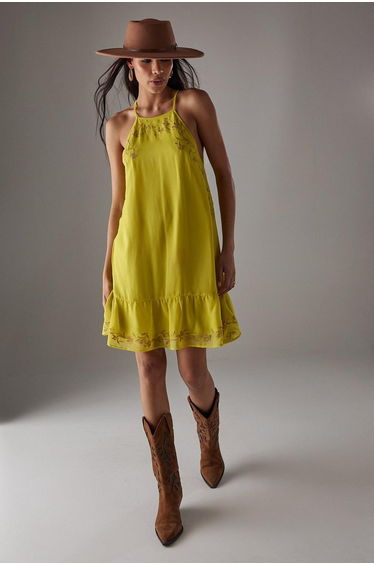 HCD Chiffon Embroidered Halter Mini Dress