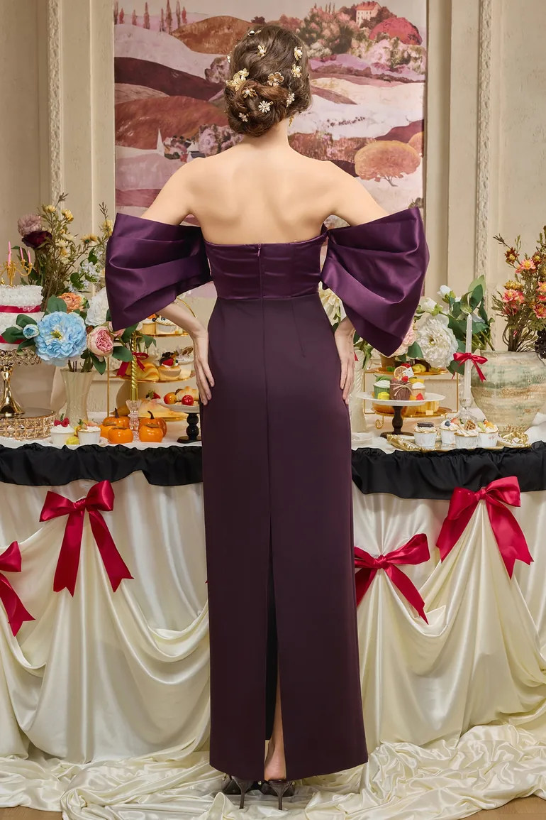 Satin Splicing Off-Shoulder Midi Dress JardinVue Purple : Evening Dresses :  VogaCloset Bahrain