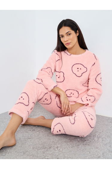 Bear Print Fleece Top and Pyjama Set
