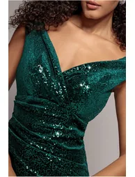 Goddiva Sequin Velvet Bardot Jumpsuit - Emerald Green - 1