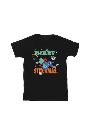 Lilo & Stitch Boys Merry Stitchmas Cotton T-Shirt - Black