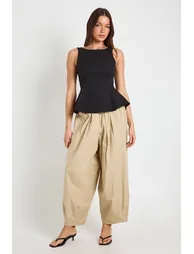 Crepe Tie back Racer Neck Top - black - 2