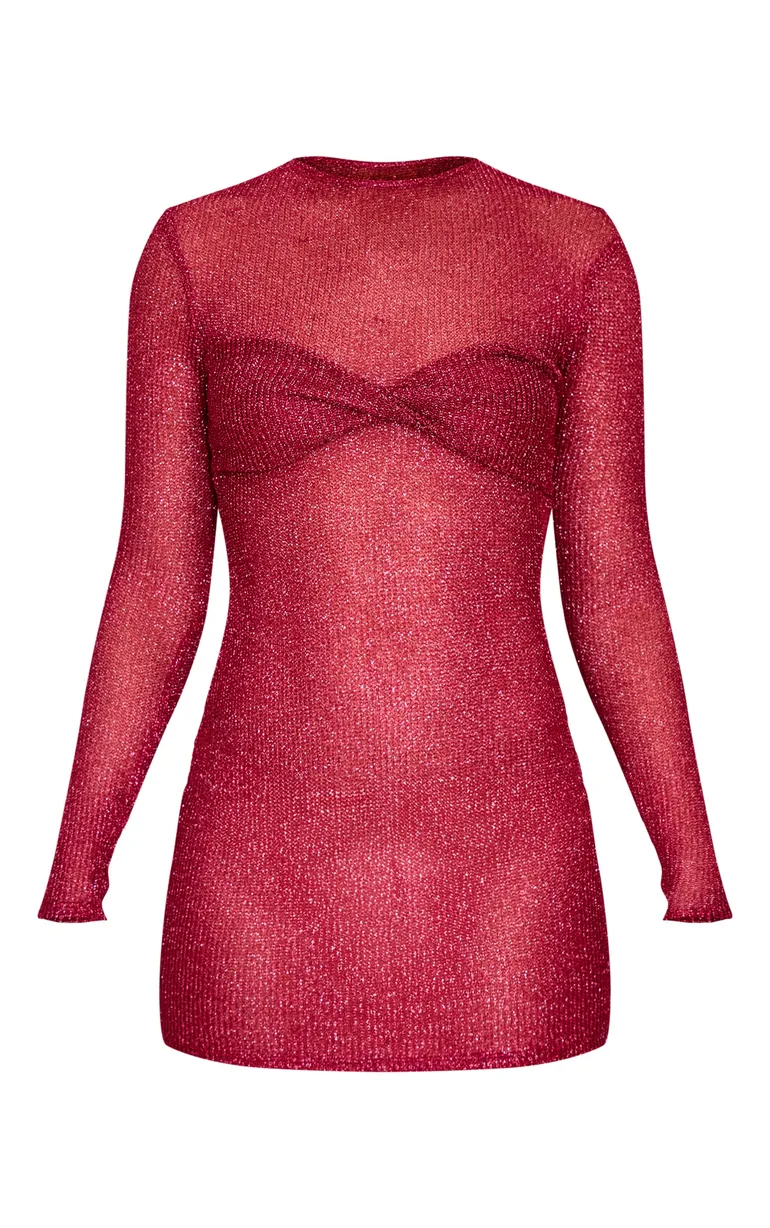 Cherry Red Metallic Ribbed Twist Bust Long Sleeve Mini Dress Prettylittlething Red : Party Dresses : VogaCloset Iraq Cherry Red Metallic Ribbed Twist Bust Long Sleeve Mini Dress Prettylittlething Red : Party Dresses : VogaCloset Iraq
