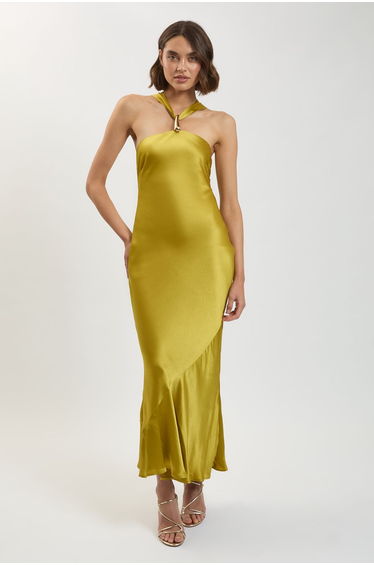 Viscose Satin Halter Neck Maxi Dress