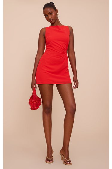 Red Chiffon Trim Detail Mini Dress