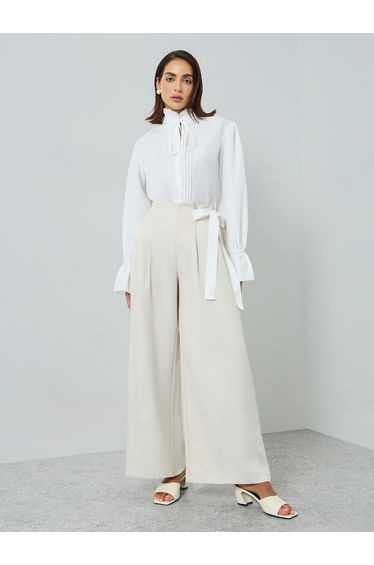 Women Beige Wide Leg Pants