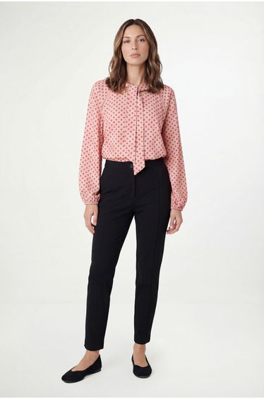 Petite Polka Dot Woven Tie Neck Overhead Shirt