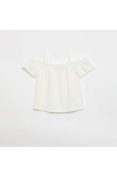 Smocked top with thin straps WHITE