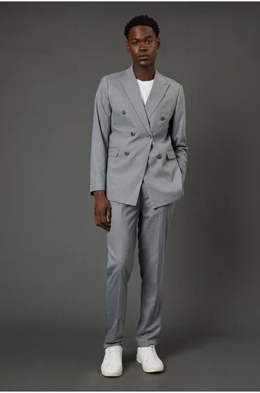 Grey Pinstripe Slim Fit Suit Trousers