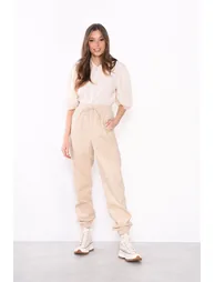 Stone Corduroy Cuffed High-Waist Joggers