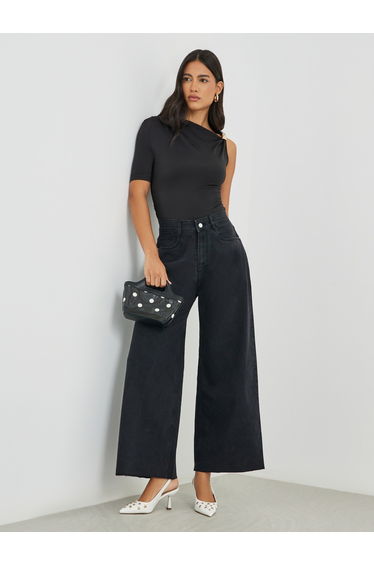High Rise Kick Flare Jeans with Raw-Edge Hem