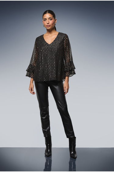 Metallic Flute Sleeve Top