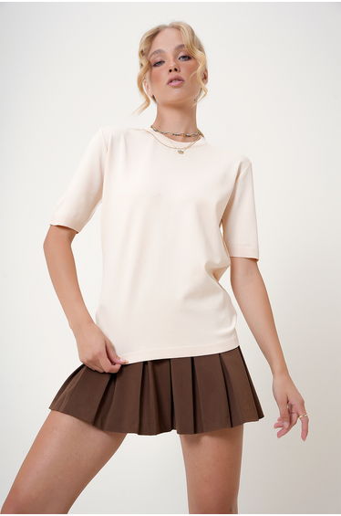 Women's Vanilla Crew Neck Half Sleeve Knitted Blouse