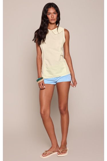 Lemon Cotton Poplin Collar Detail Long Top