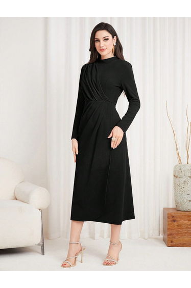 Black Textured Sheath Midi Dress