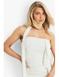 Chiffon Scarf Detail Ruched Mini Dress - white - 3