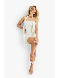 Chiffon Scarf Detail Ruched Mini Dress - white