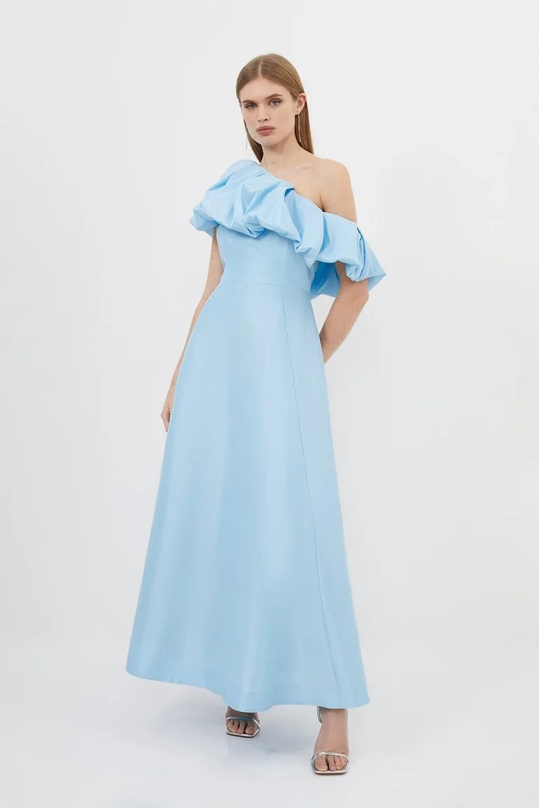 Blue A-Line Maxi Dress with Ruffles