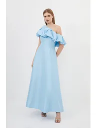 Blue A-Line Maxi Dress with Ruffles