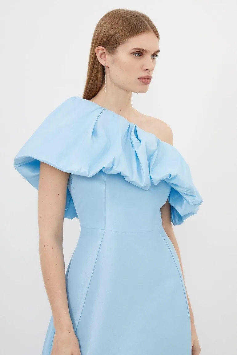 Blue A-Line Maxi Dress with Ruffles - 1