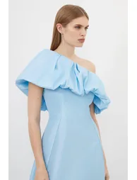 Blue A-Line Maxi Dress with Ruffles - 1