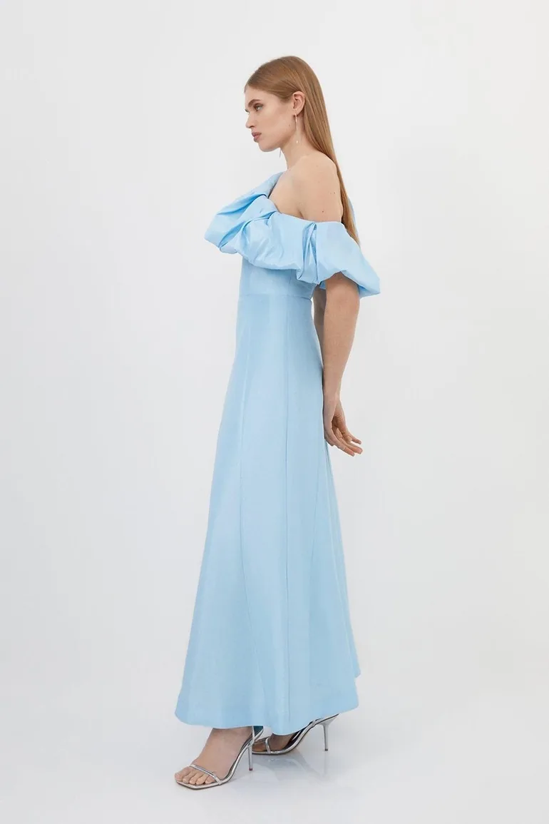 Blue A-Line Maxi Dress with Ruffles - 2