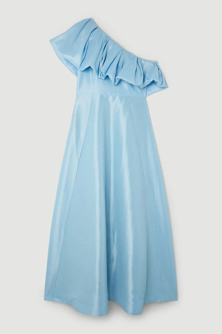 Blue A-Line Maxi Dress with Ruffles - 3