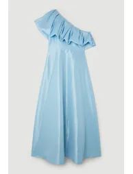 Blue A-Line Maxi Dress with Ruffles - 3