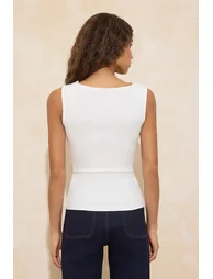 Ecru Fitted/Bodycon Collar with Ruffles/Flounce Premium Soft Knitted Blouse - 3