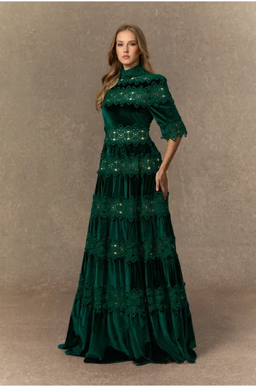 فستان سانفير أخضر طول الأرض