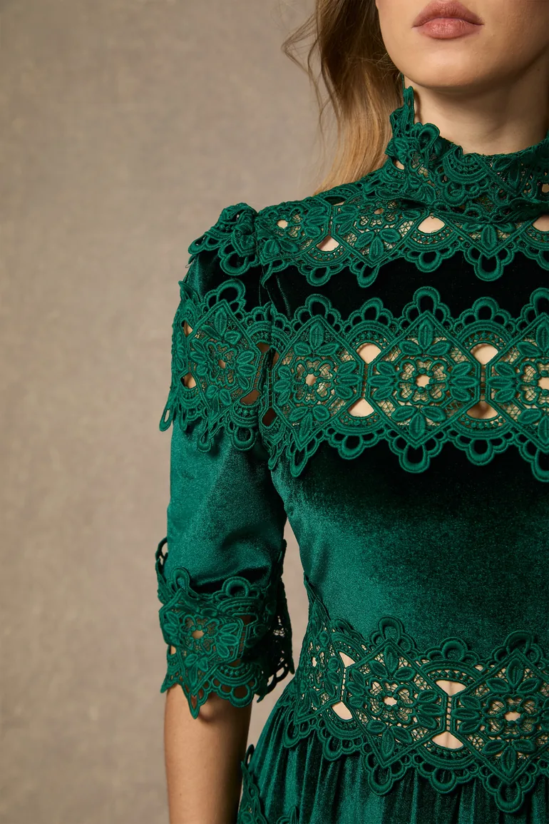 Romance That Wows Green Velvet Lace Tiered Maxi Dress - 12